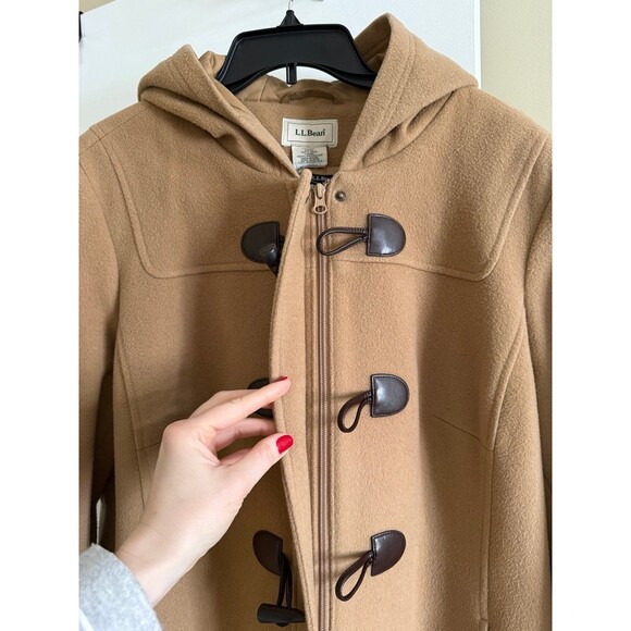 L.L.Bean Bellandi Italian Wool Duffle Coat Womens XL Camel Hooded Toggle Heavy - Picture 2 of 11